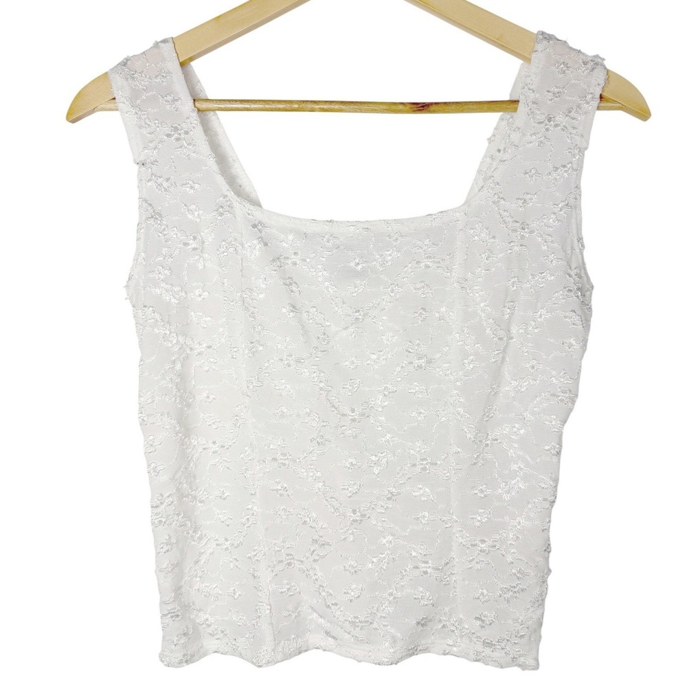 Vintage EC Designs White Lace Tank Top Square Neck Sleeveless WFU06 Small USA